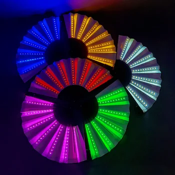 DJ זוהר קיפול מניפה 13inch Led לשחק מאוורר צבעוני החזיק ביד Abanico Led האוהדים אורות ניאון המפלגה קישוט מועדון לילה.