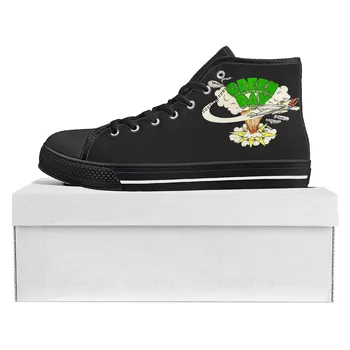 יום ירוק פופ להקת רוק העליון גבוהה באיכות גבוהה נעלי Mens Womens נער בד נעליים מזדמנים זוג נעליים מותאמות אישית הנעל השחורה