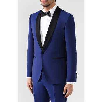 כחול חליפות גברים סריג שחור דש אחת עם חזה תחפושת המקסיקנים שני חלקים ג ' קט מכנסיים רשמית נשף מסיבת החתונה השושבינים.