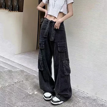 מזדמן מטען מכנסיים מותן נמוכה וינטג 'חופשי אופנת רחוב באגי ג' ינס נשים מנופחים רחוב סקסית Y2K ישר מכנסיים אישה