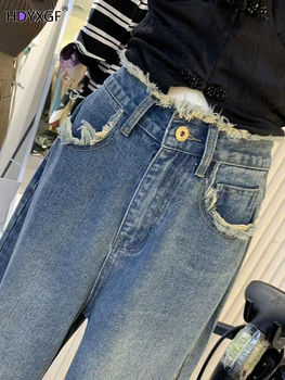 בציר זמן ג 'ין קרע עיצוב נשים שיק רפוי אופנת רחוב Harajuku Y2k Ulzzang פשוט ג' ינס ישר אופנתי החבר מכנסיים