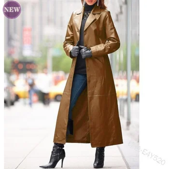 מותג אופנה עור חדש הרוח המעיל של נשים חד-שולי מעיל עור מורחבת מעיל סלים הרזיה סלים גדולים גודל מעיל רוח