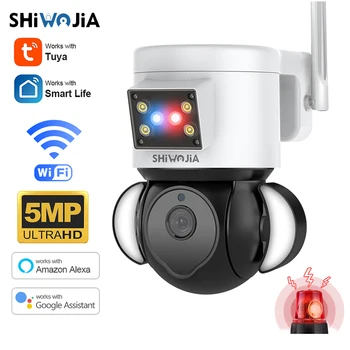 SHIWOJIA WIFI 5MP Tuya תאורת חצר תאורה מצלמה AI נייד זיהוי חיצוני אבטחת CCTV מצלמה עם Google אלקסה