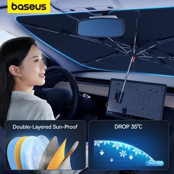 Baseus רכב דו שכבתיות השמשה שמשיה מטריה המכונית השמש צל מגן מתקפל לכסות את החלון הקדמי הגנה מפני השמש