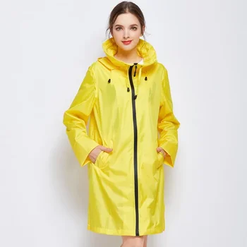 אופנה מעיל רוח מעיל גשם עם רוכסן נושמת אור מוצק צבע שרוול ארוך מעיל גשם חיצונית הליכה רכיבה לנשים