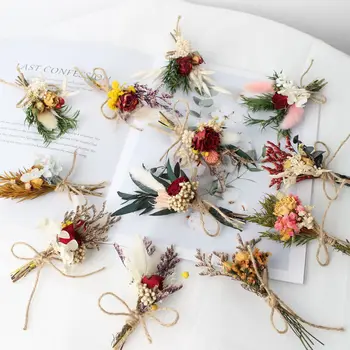 6PCS מיני פרחים מיובשים הזר קופסת מתנה כרטיס קישוט הבית אגרטל פרחים דשא ערבה הסדר DIY החתונה, קישוט הבית
