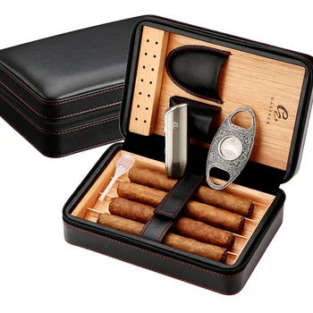 Galiner עץ ארז מצופים סיגר הטבק עם מצית סיגר קאטר אביזרים סט נייד עור נסיעות הסיגרים