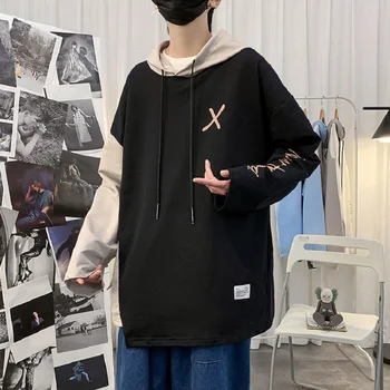 אופנה גברים רזים של הקפוצ 'ונים לערבב צבע אנימה בגדים אופנת רחוב יפנית Harajuku קוריאני טרנדי Crewneck טרקלין קפוצ' ון לגברים