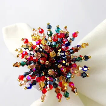 משלוח חינם חדש עיצוב צבעוני קריסטל פרחים מפיות טבעת חתונה, חג, קישוט ,סיטונאי בעל 4pcs