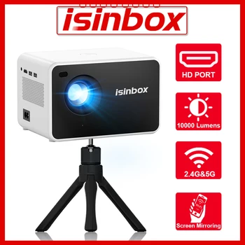 ISINBOX מקרן 1080P HD וידאו 4K למקרן 250Ansi 10000 Lumens 5G WiFi אלחוטית מסך Mirrorring בבית קולנוע מקרנים