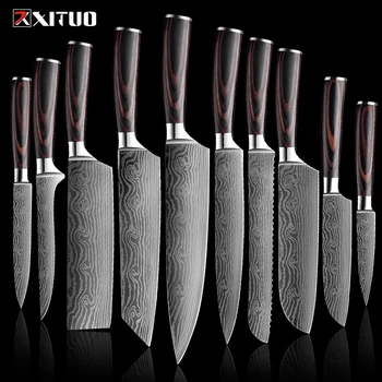 XITUO סכיני מטבח סט 1-10PCS סכין שף גבוהה פחמן פלדה אל חלד Santoku סכין חדה קליבר חיתוך סכין הבחירה הטובה ביותר