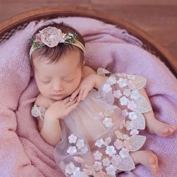 היילוד צילום אביזרים ביגוד לתינוק תחרה, רקמה פרספקטיבה חצאית השמלה תינוקות תמונה בגדים
