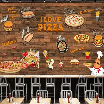 טפט מותאם אישית מצוירים ביד פיצה מסעדת מזון מהיר תפאורה קיר מסעדה קיוסק חטיפים רקע טפט הנייר tapiz