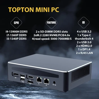 TOPTON Gen 13 משחקי מחשב Mini i9 13900H i7 13700H מידע ברק 4 DDR5 DDR4 PCIE4.0 גיימר מחשב 2*2.5 G LAN 4*4K WiFi6