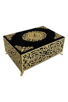 המוסלמים מתנה מיוחדת מיקה מעוטר באופן מלא קטיפה מכוסה הקוראן קבע יוקרה קופסא מתנה - שחור חאג ' Umrah המוסלמים האסלאמית הקוראן