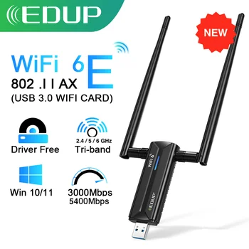 EDUP חינם נהג AX5400 WiFi 6E מתאם USB3.0 Dongle רווח גבוה אנטנת רשת אלחוטית כרטיס Tri Band 2.4 G/5G/6GHz Wi-Fi