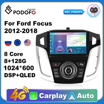 Podofo המכונית אנדרואיד Carplay רדיו נגן מולטימדיה עבור פורד Focus12-18 2 Din Autoradio וידאו AI הקול GPS נאבי 4G WiFi