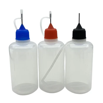 100pcs PE בקבוקון 50ml פלסטיק רך טפי בקבוקים עם מחט מתכת צבעוני כובע ריק עבור נוזל מיכל