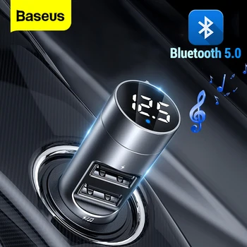 Baseus משדר FM לרכב Bluetooth אלחוטית 5.0 רדיו FM אפנן ערכת רכב 3.1 USB מטען לרכב דיבורית אודיו נגן MP3