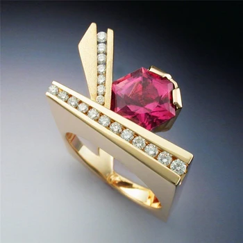 Huitan מכתב K טבעת אצבע מגניב בנות עם אדום/לבן CZ יוקרה צבע זהב לחתונה להקות פאנק טבעת מתנה למסיבת תכשיטים לנשים