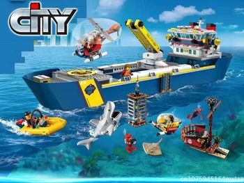 עירונית חדשה האוקיינוס סיור הספינה סט דגם 60026 בניין הרכבה, צעצועים לילדים, מתנת יום הולדת בנים ובנות מתנה