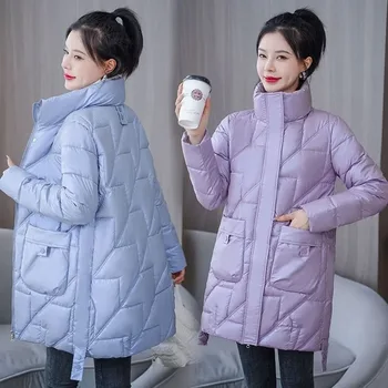 לשטוף חינם מבריק למטה כותנה Womens מעיל ארוך מרופד מעיל חורף חדש חם כותנה הבגדים הנשי קוריאני מזדמן מעיל הלבשה עליונה
