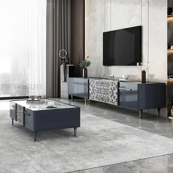 חדש בסגנון סיני-High-end קפה וילה אור יוקרה כחול מלבני, שולחן טלוויזיה ארון בשילוב ריהוט מודרני עבור טלוויזיה