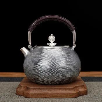באיכות גבוהה קונג פו ערכת תה S999 כסף סטרלינג קומקום בסגנון סיני בעבודת משק בית סילבר קומקום