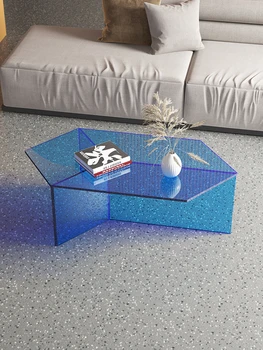אקריליק שולחן קפה, סקנדינבי מודרני משושה, שולחן צד, מעצב מינימליסטי אור יוקרה שילוב, שקוף בסלון