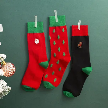 סנטה קלאוס, חג המולד עץ צבי חג המולד, גרביים בנות Harajuku פסטיבל מצחיק שמח גרביים חמים ונעים לנשימה טהורים כותנה גרבי נשים