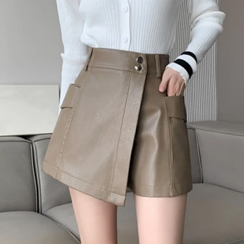קיץ נשים קוריאני עם קו מותן גבוה קו החצאית בנות רזה סקסית סדיר חצאית קצרה Harajuku וינטג ' עור Pu חצאית נשית