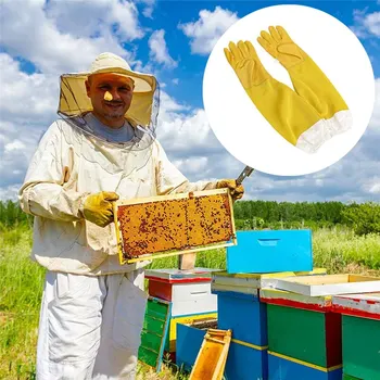 1Pair גידול דבורים כפפות, שרוולי מגן לנשימה נגד דבורה/עוקץ כבש כפפות ארוכות על כוורן דבורים כלים