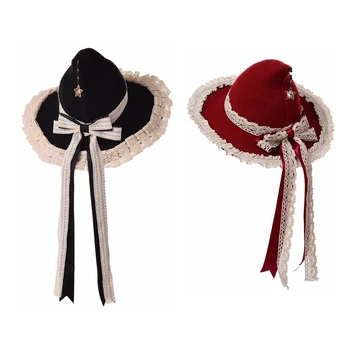 תחרה לוליטה מכשפות כובעים קשת קוסם כובע גותי Cosplay תלבושות אביזרים למסיבת ליל כל הקדושים הכובעים