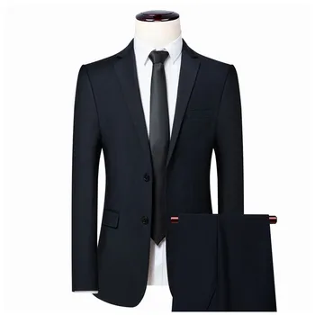 ( ז 'קט + מכנסיים ) חתונה גברים חליפה אופנה מזדמן 2 יח' סט איכותי מוצק רשמית בגדים עסקים Slim Fit החליפה של הגברים