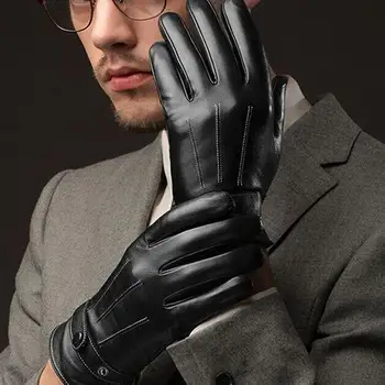 גברים אופנה סתיו חורף דמוי עור אופנוע מלא אצבע מסך מגע חם, כפפות כפפות שחורות באיכות גבוהה לאופניים כפפות