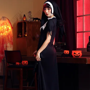 2023 תחפושת ליל כל הקדושים עבור נשים סקסי הרגל רע נזירה תחפושות של ימי הביניים הדתית אחות תחפושות למבוגרים פנטזיה נזירה תחפושת