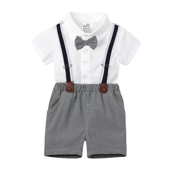 בנים בגדים סט קיץ כתפיות חליפה קצר שרוול חולצה + כתפיות תחפושות לילדים התינוק בגדים 1 2 3 4 5 6 שנים