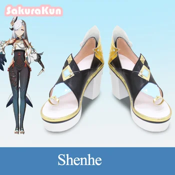 משחק Genshin השפעה תפקיד Shenhe נעלי קוספליי גבוהה מגפי העקבים Shenhe Cosplay נעליים