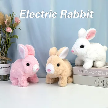 אלקטרונית קטיפה ארנב צעצוע רובוט הארנב הולך לקפוץ לרוץ חיה לנער את האוזניים חמוד חשמלי מחמד תינוק צעצוע מתנה לחג המולד