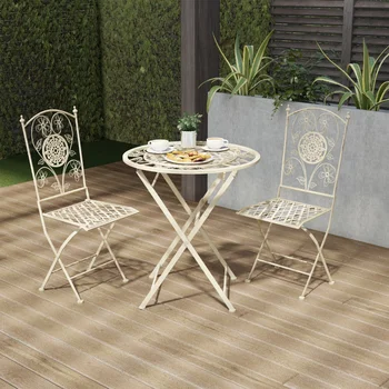 מפואר הביתה קיפול ביסטרו Set - 3 חתיכה שולחן וכיסאות עם סריג & פרח עיצוב - ריהוט גן עבור Gardenoutdoor