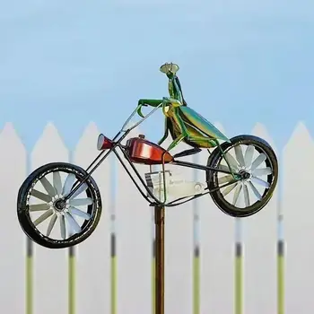בציר אופניים הרוח טווה מתכת יתד ארנב רוכב אופנוע טחנת הרוח קישוט החצר, קישוט הגן T5s0