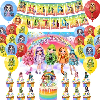 קשת בובה נושא מסיבת יום הולדת קישוט נסיכה, נערת גומי בלון כרזה עליונית עוגת רקע ציוד למסיבות ילדים צעצועים
