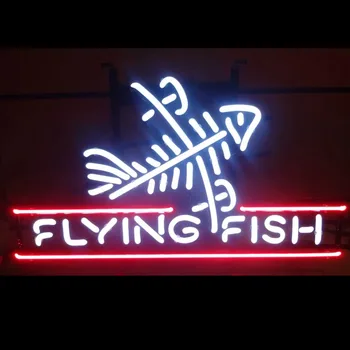 שלטי ניאון על דגים מעופפים שלט קיר אור ניאון לוח המערה עיצוב חדר בעבודת יד אייקוני תצוגת אור אסתטי לילה אור