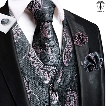 אני-העניבה, איכות משי Mens צים ורוד ריי פרחוני הז ' קט עניבה anky חפתים Brooc להגדיר עבור גברים חליפת החתונה המשרד ift