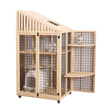 משלוח חינם חתול בכלוב הביתה חתול ארון עץ מלא מחמד בכלוב גדול שטח פנוי שלוש שכבות חתול חתול-הבית וילה