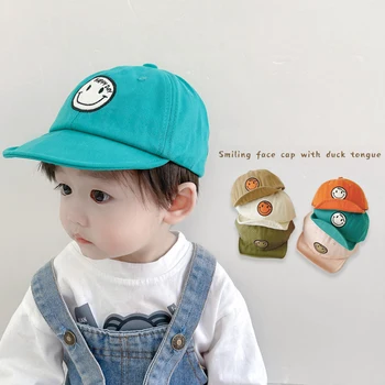 2023 ילדים הכובע של בנים בנות חמוד רקום חיוך פנים לתינוק כובע מצחיה מתכווננת רך ברים שמש כובעי תינוק כובעי בייסבול.