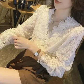חולצה חדשה לנשים חולצה שרוול ארוך קוריאנית אופנה Y2k העליון יוקרה, בגדי מעצבים כפתורי מעיל רופף תחרה בתוספת גודל
