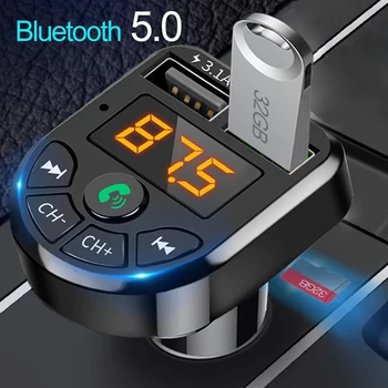 ב-Bluetooth תואם 5.0 משדר FM דיבורית לרכב MP3 אפנן שחקן דיבורית אלחוטית מקלט אודיו כפול USB מטען מהיר