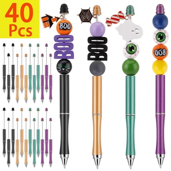 40Pcs מתכת Beadable עטים חרוז עטים עם דיו שחור, חרוז עט כדורי DIY מתנה לילדים תלמידים במשרד ציוד לבית הספר