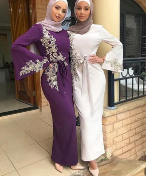 רקמה Flowear Abaya דובאי חלוק נשים מוסלמיות השמלה כפיות לנשים גלימה Marocain Kaftan האסלאם עיד מובארק הרמדאן שמלות